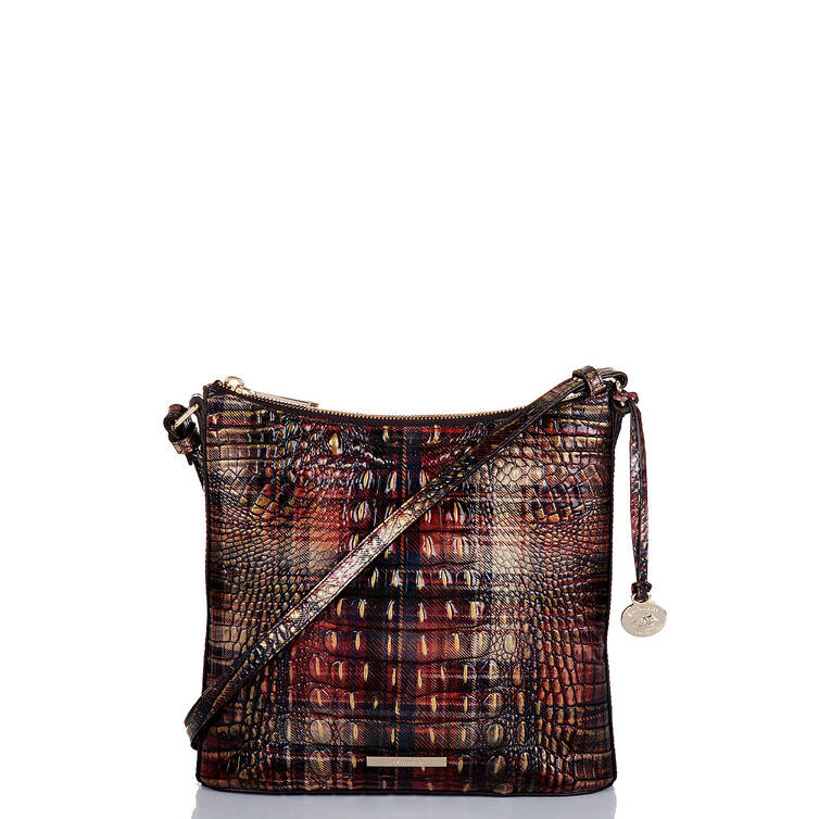 BRAHMIN

The Katie Crossbody is a zip-top style that tapers out slightly to create a sleek silhouette. Adjust the strap to fit your needs, and stay organized with multiple interior pockets and a key clip.

DESIGN NOTES
Featured in Flannel Melbourne, a traditional plaid print reimagined on our classic genuine croc-embossed leather in tones that capture the essence of the season. Flannel is elevated with touches of gold and the traditional plaid has the quintessential coziness of fall. Made with genuine croc-embossed leather.

Zip top
Back slide-in pocket
Interior organizer pockets
Pen pocket
Dust bag included
Key clip
25\" strap drop

In like new condition

This bag retails: $215.00