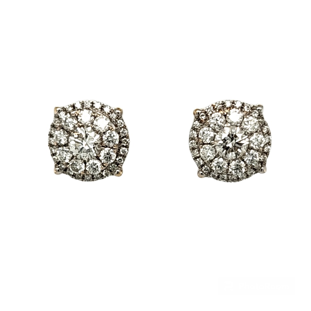 Diamond Cluster Earrings
1/4 Ct Center Stone Carat
Double Halo Design
Total Weight 1.00 Carat