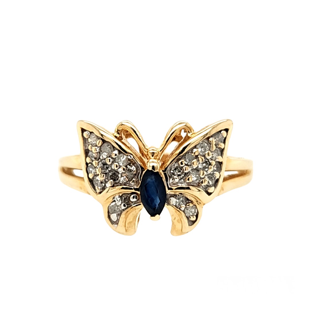 Marquise Sapphire and Diamond Pave' Butterfly Ring
10 Karat Yellow Gold