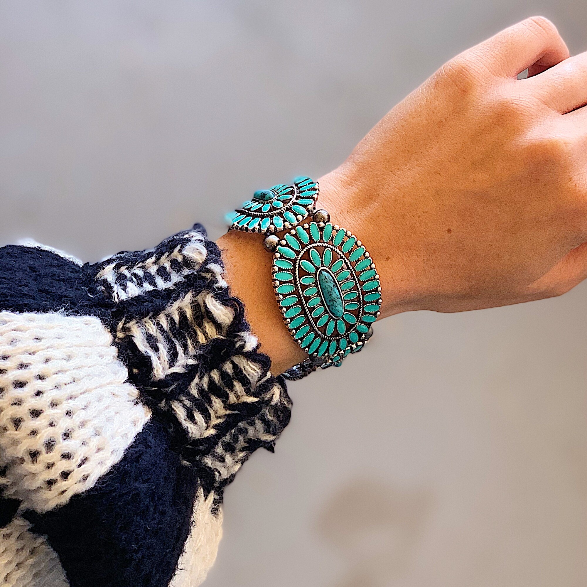 These beautiful turquoise bracelets are stretchable for a wide variety of sizes!