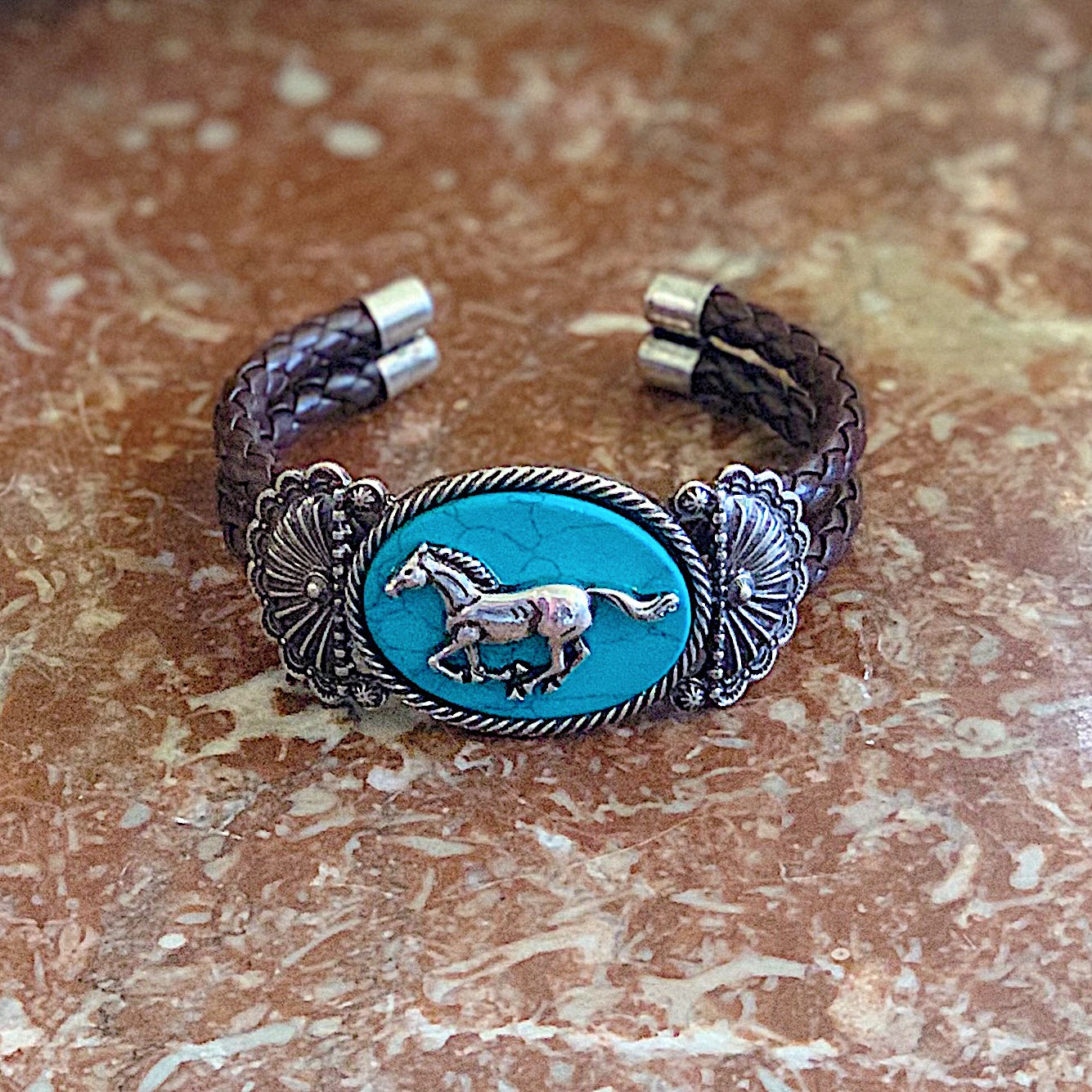 These cuffs are beautiful with the brown, silver, and turquoise combination!