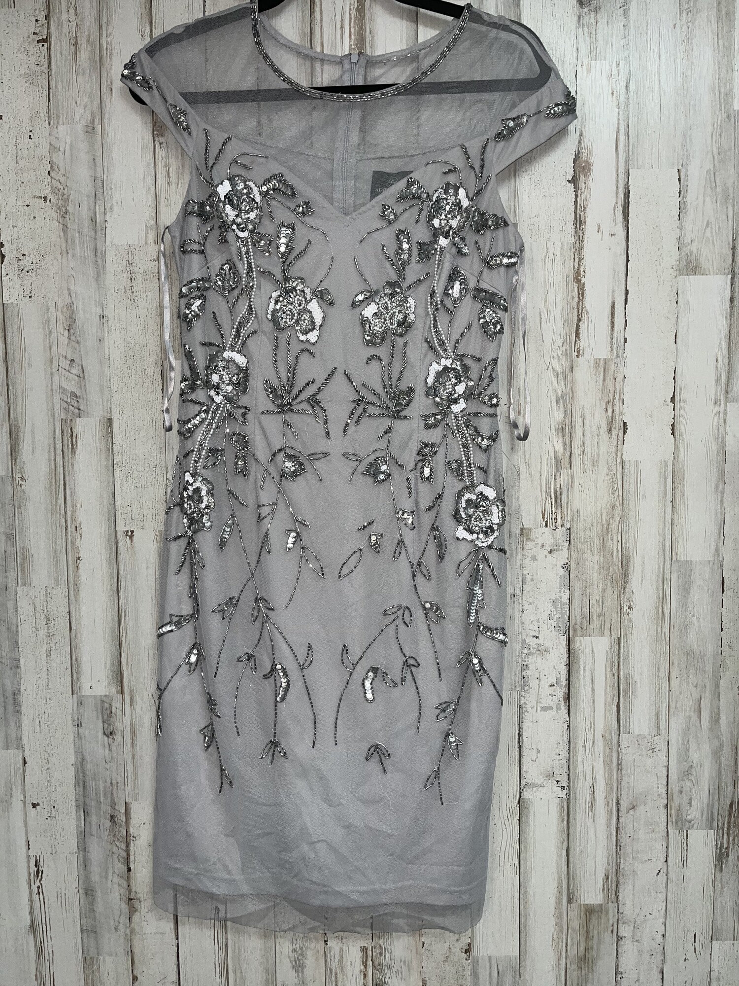 Sz6 Grey Beaded Dress | The Plaid Pecan