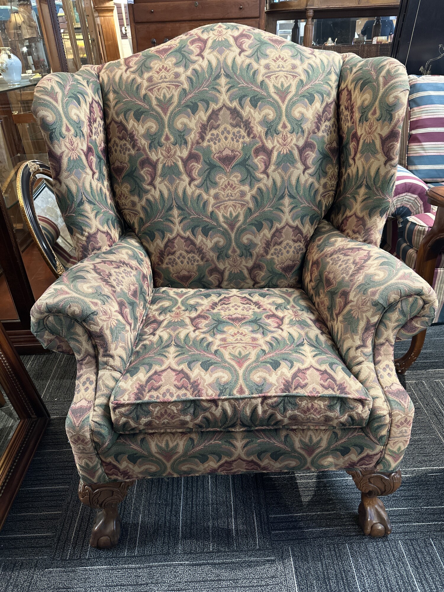 Large Wingback Chair by Craftmaster. Claw foot. 48 1/2â€ tall. 37 1/2â€ wide. 27 1/2â€ deep.
