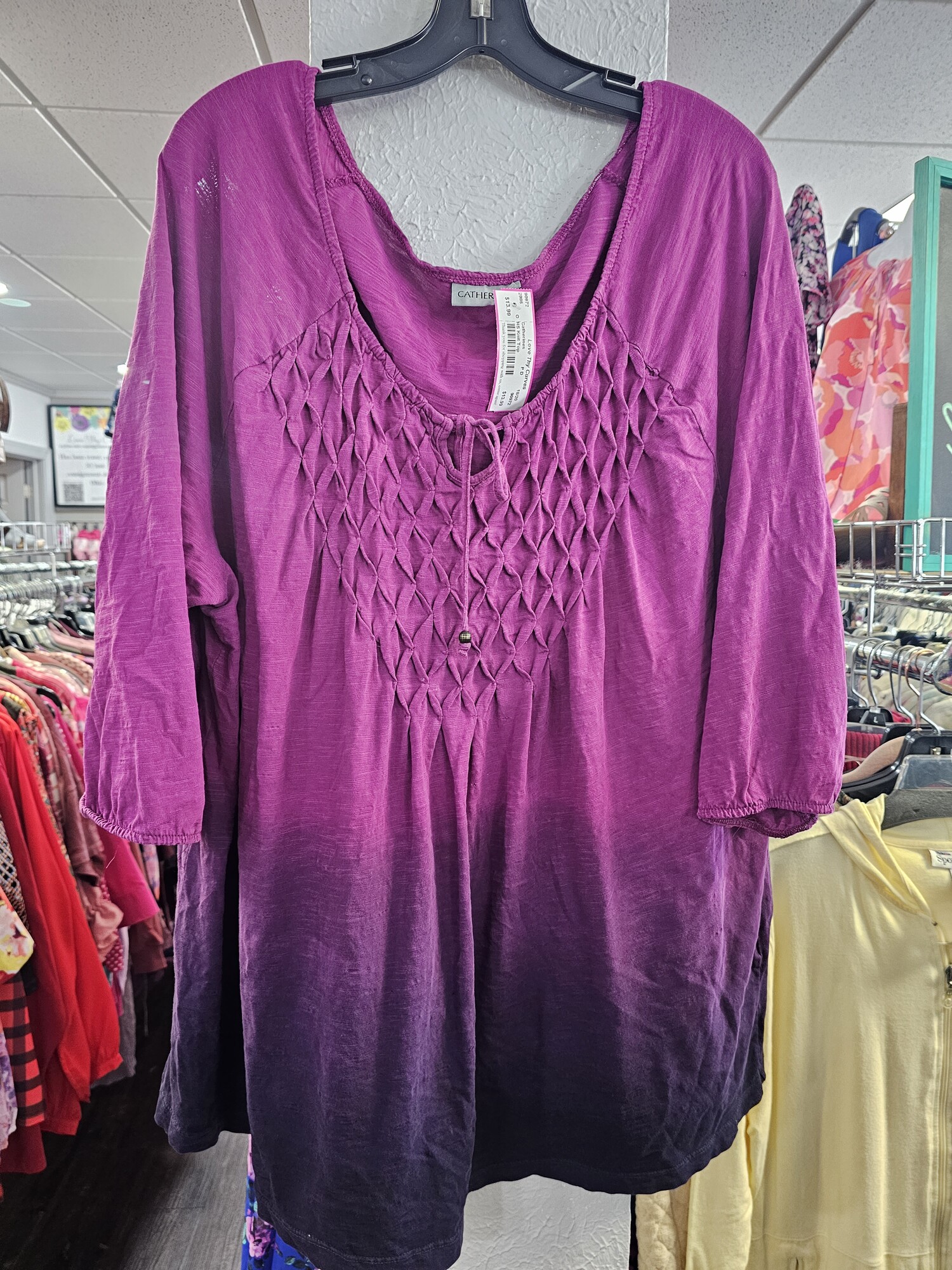 Cute ombre top with half sleeve and boho look in a purple to burgandy plum bottom.