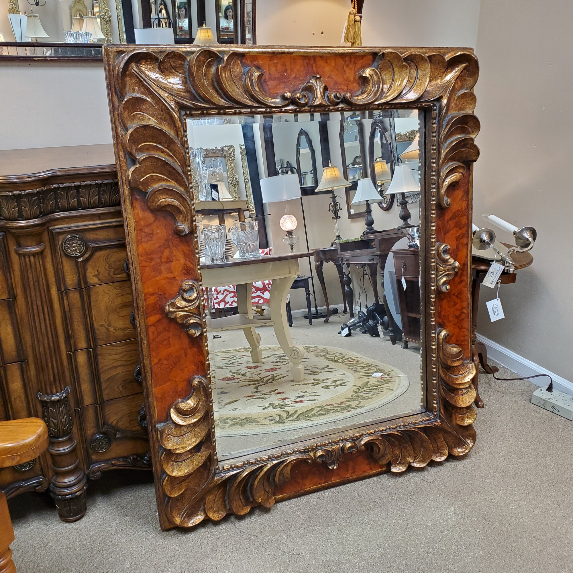 Ornate Mirror Mexico, Burgundy, Size: 44x55