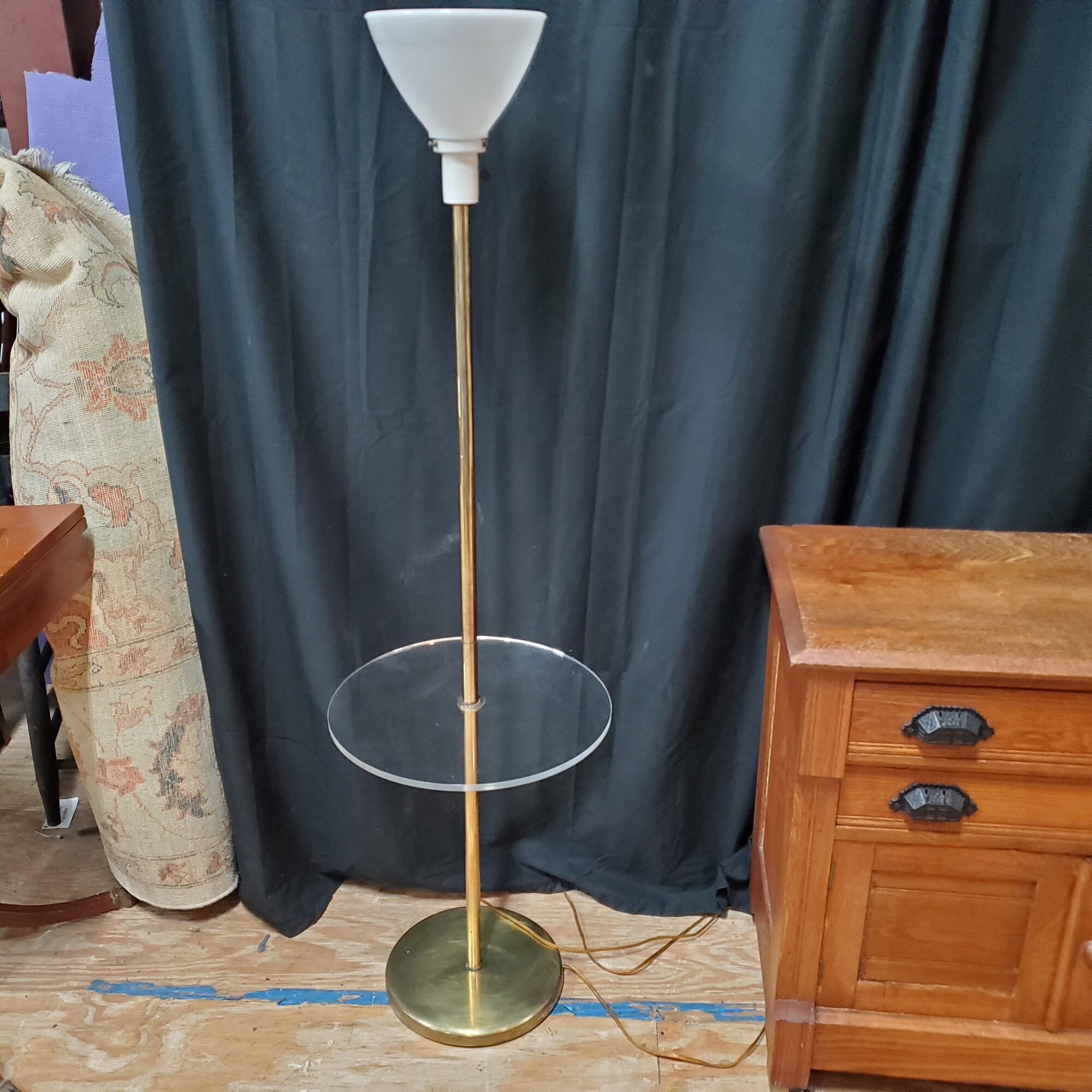 Brass + Glass Lamp Table, Brass, Size: 56