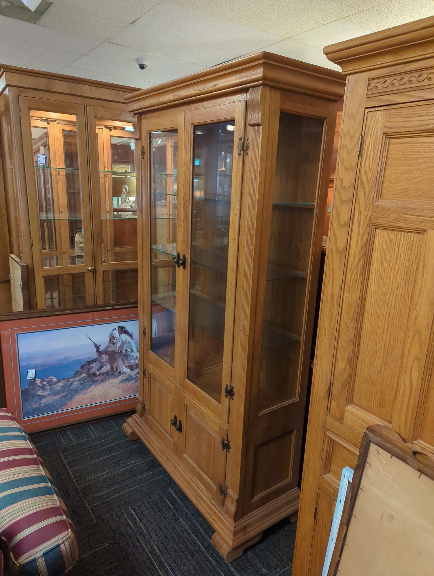 Oak display cabinet. 40in wide 16in deep 74in high