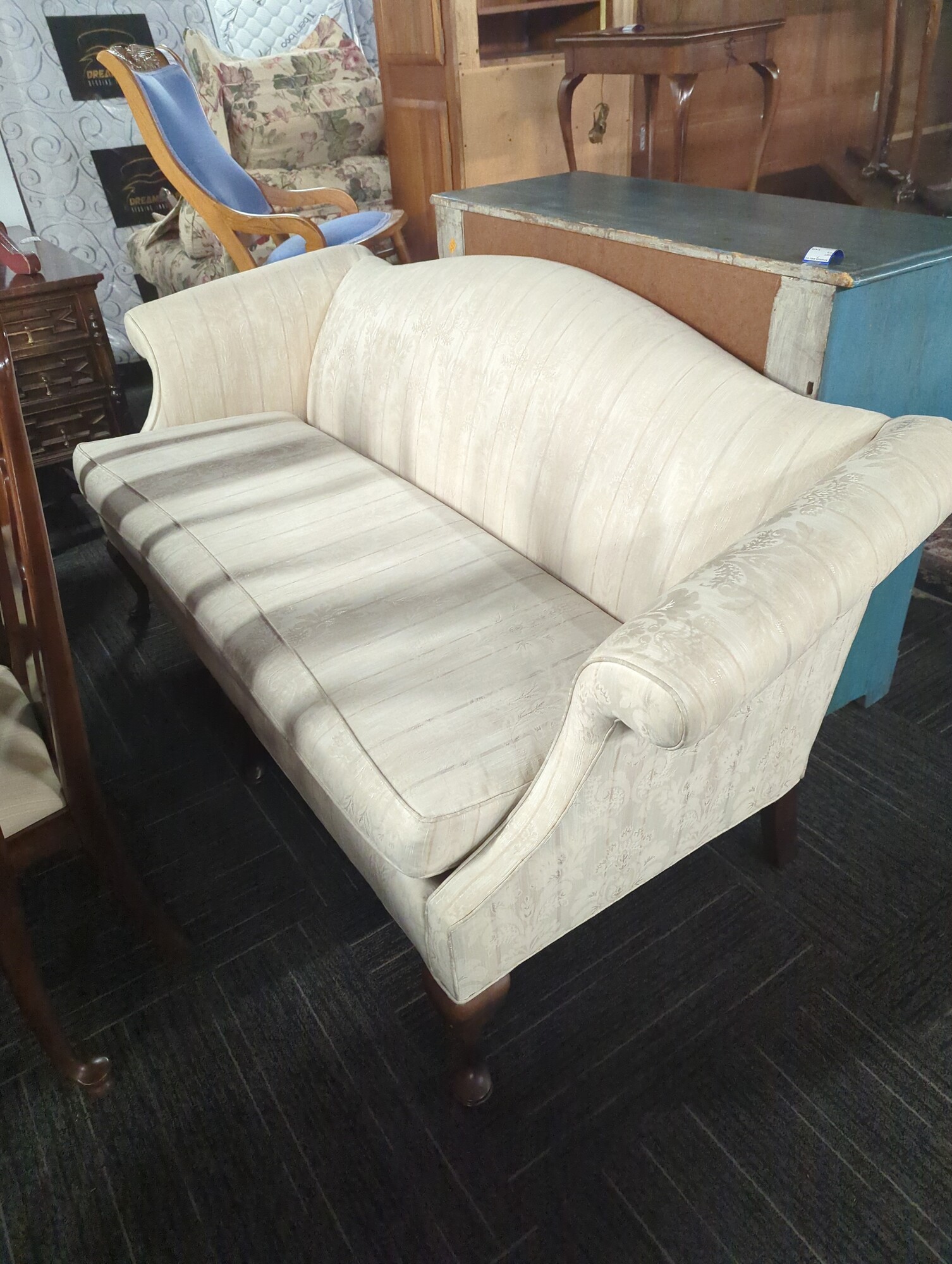 Vintage formal sofa. Needs some spot cleaning. 74in wide.