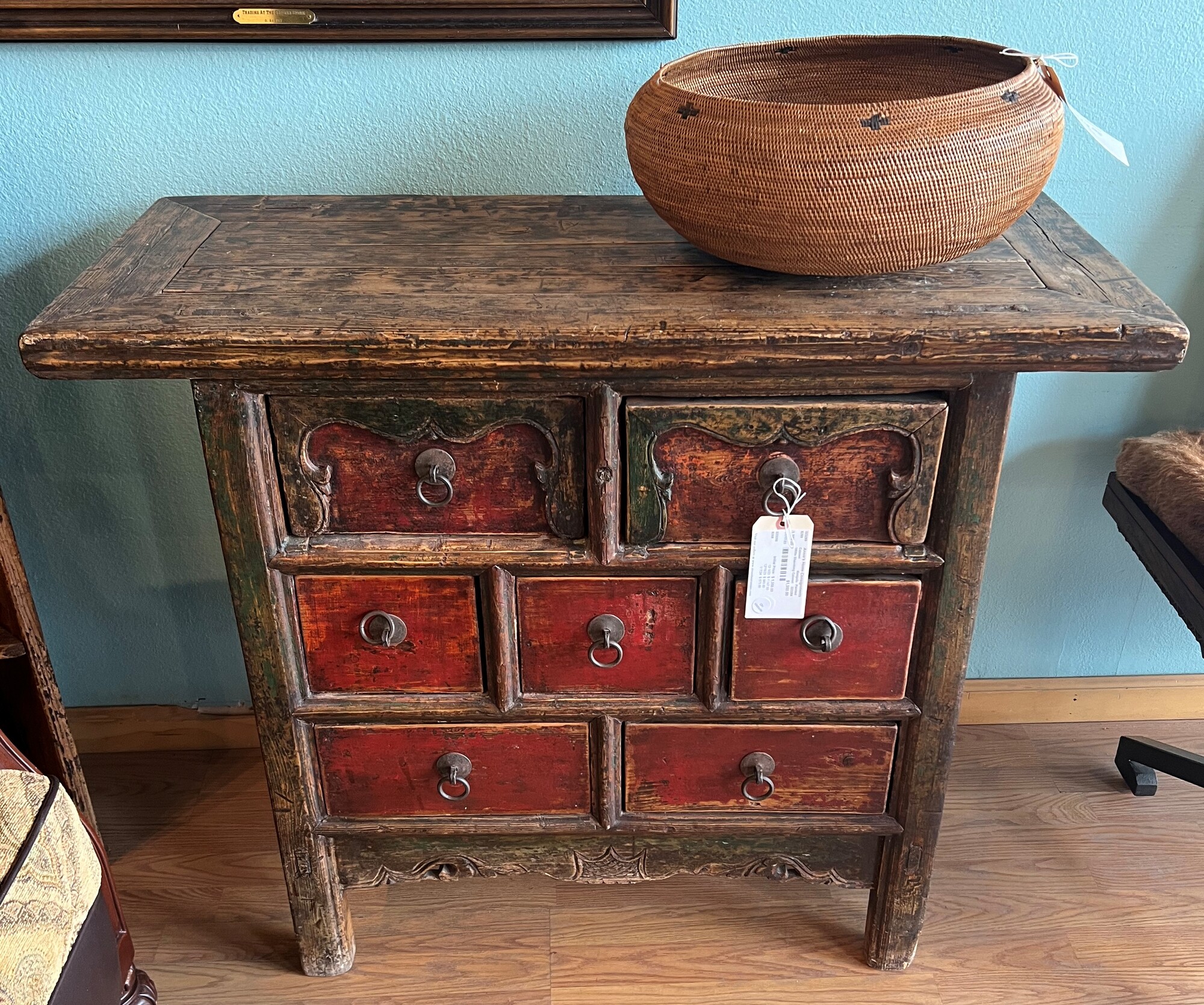1800s Shandong Cabinet, Mongolia, Painted
41in x 17in x 34in