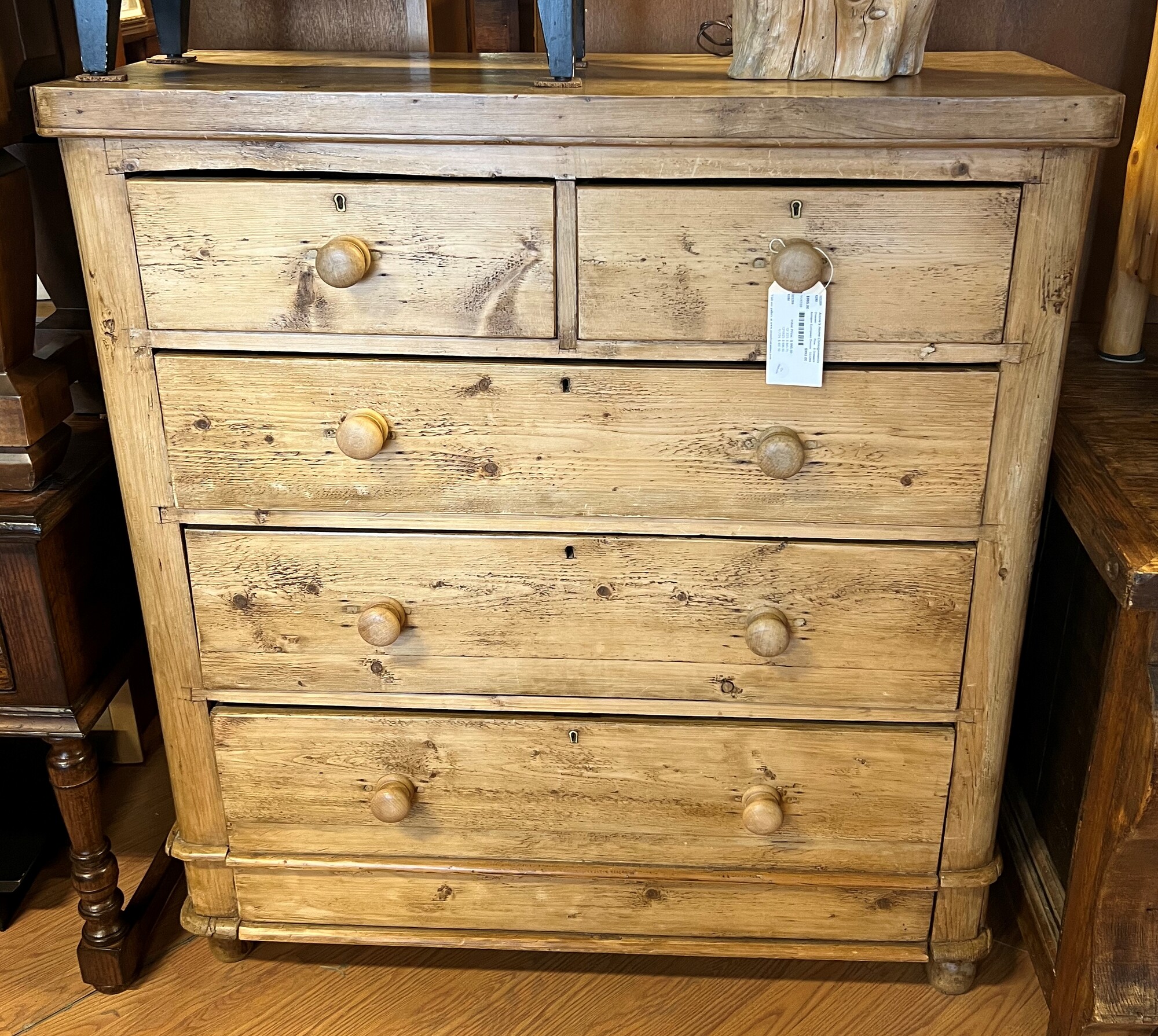 Antique European Dresser, Pine, 5 Drawers
44.5in x 18.5in x 48.5in