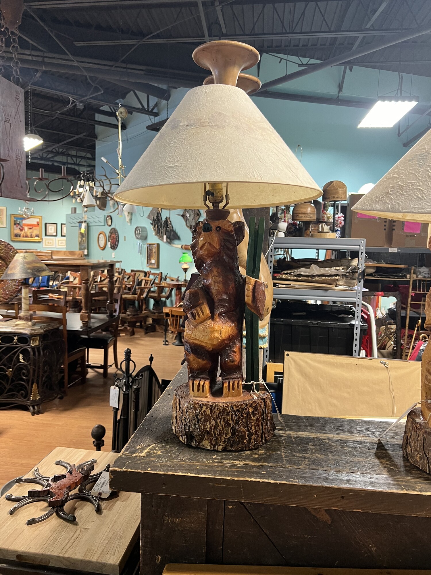 Chainsaw Bear Table Lamp, Wood, W/ Shade
30in tall