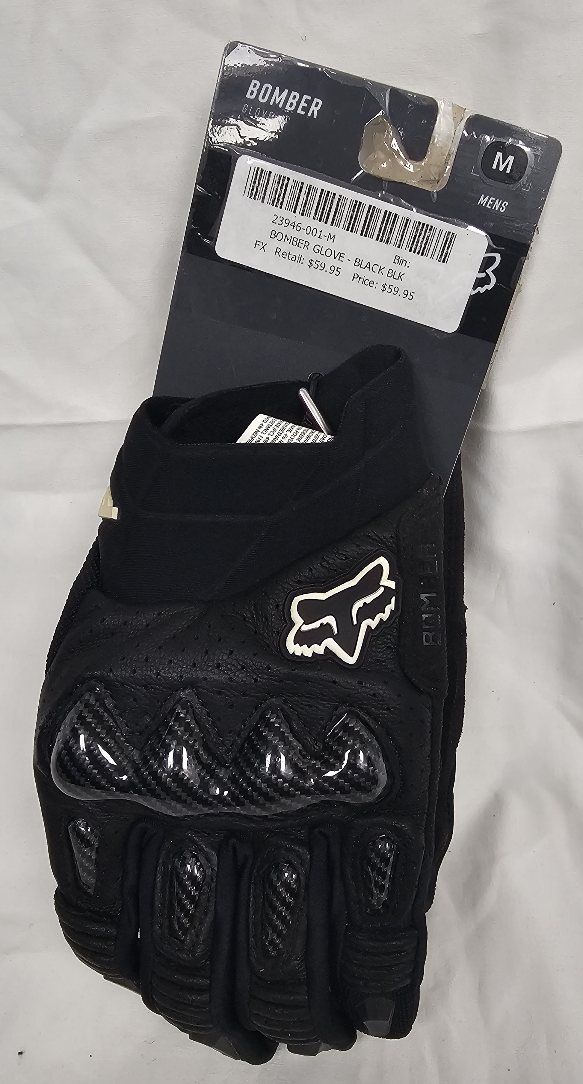 New Fox Bomber Gloves, Black, Size: M, MSRP $59.95