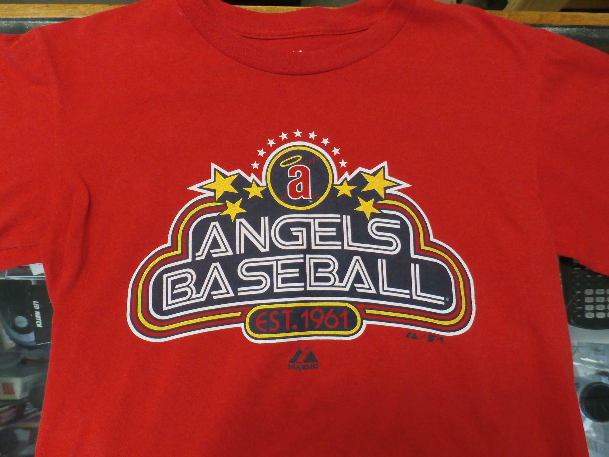 Mens Large L Los Angeles Angels Majestic Cool Base 2-Button Jersey Red Shirt